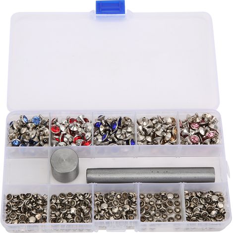 250 Rivets Strass 8mm 5 Couleurs, Accessoires DIY pour Sacs en Cuir & Vêtements + 3 Outils de Décoration (1/5)