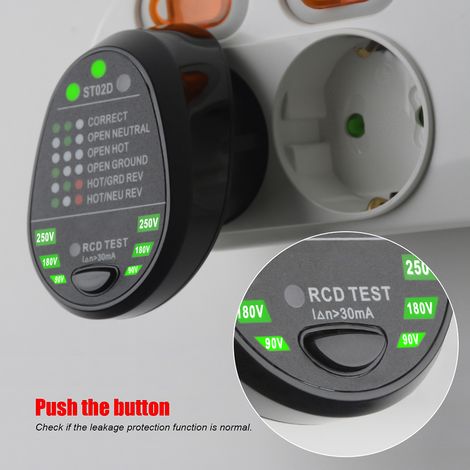 Testeur de prises électriques haut de gamme MESTEK, protection automatique contre les fuites de courant (RCD), test de la présence de tension sur le neutre et la terre, détection de la polarité du cir (1/5)
