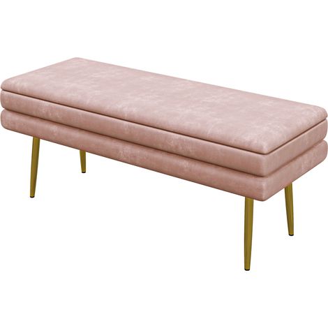 Banquette capitonnée avec rangement, acier, 100 x 37, 5 x 42 cm, rose (1/5)