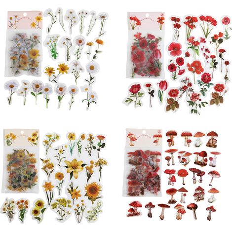Sticker Fleur - Papier PET Transparent Imperméable - Pour Scrapbooking Décoration DIY - 160 Feuilles - 4 Paquets (1/5)