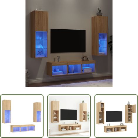 Stauraum - 5-tlg. Wohnwand mit LED-Beleuchtung Sonoma-Eiche Holzwerkstoff (1/5)