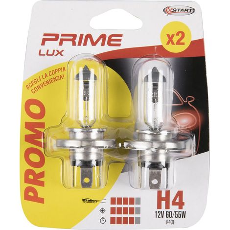 Coppia di lampadine auto alogene H4 12V 60/55W P43t