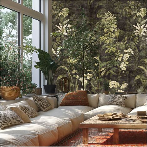 Photo wallpaper wall Profhome 790155 hot embossed non-woven wallpaper slightly textured with floral pattern matt green cream olive grey patina green 1,59 m x 2,8 m