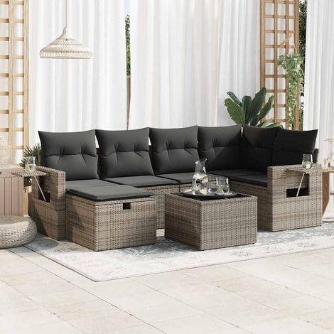 vidaXL Set de sofás de jardín 7 pzas con cojines ratán sintético gris (1/5)