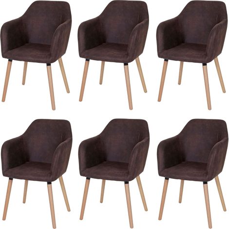 Serie Malmoe 6x sedie sala da pranzo T381 legno massiccio, tessuto marrone scuro
