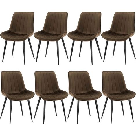 Lot de 8 chaises de salle à manger – Assise et dossier en velours marron – Pieds en métal robustes – Design scandinave moderne (1/5)
