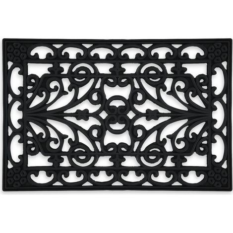 Paillasson Caoutchouc, 40x60, antidérapant, résistant, caillebotis extérieur, Tapis d’entrée, Ornements, Noir (1/5)