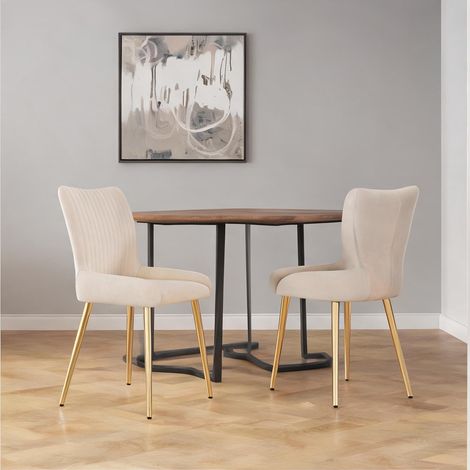Chaise de salle à manger en velours beige doré lot de 2 (1/5)