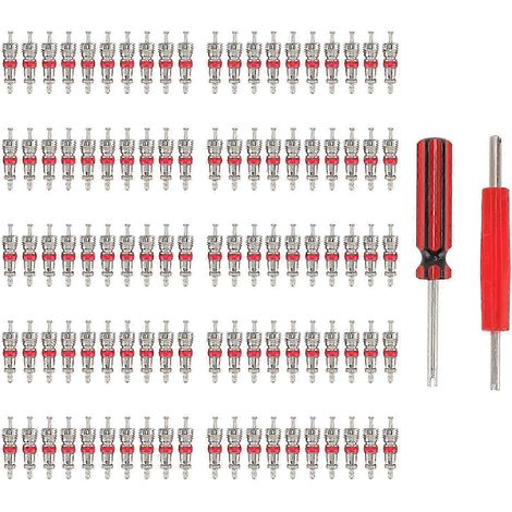Kit d'outils pour obus de valve avec 100 obus de valve et 2 outils de réparation de valve de pneu pour voiture, camion, SUV, moto et quad. Qualité supérieure. (1/5)