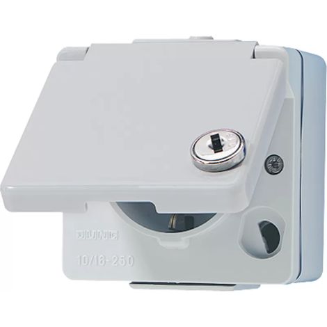 Jung SCHUKO Steckdose, 16 A 250 V , Klappdeckel, mit Sicherheitsschloss, IP 44, WG 600 620WSL (1/2)