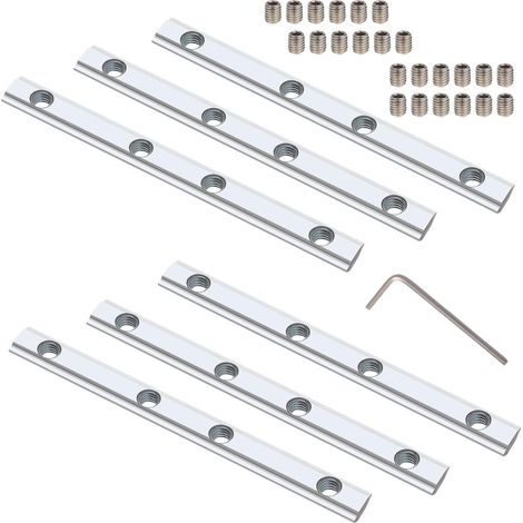 Lot de 6 connecteurs profilés en aluminium, ligne intérieure droite, longueur 10 cm, avec vis M5, pour série 30 x 30, rainure de 8 mm (argenté, 6PACK-3030) (1/5)
