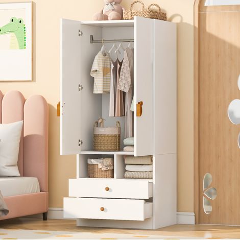 Armoire penderie 70x50x170 cm en panneaux de bois blanc, avec rangement pour chambre FloraGrace (1/5)