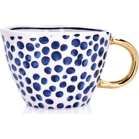 Duka Siren 300 ml marineblauer Steingutbecher mit goldenen Punkten und Streifen (1/4)