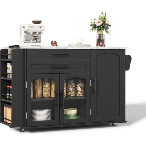 Îlot de cuisine mobile avec plan de travail pliable, chariot de cuisine, multiples rangements