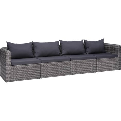 Set de sofás de jardín 4 piezas y cojines ratán sintético gris vidaXL