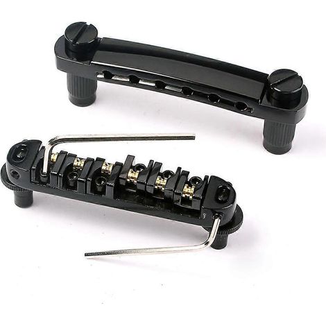 Chevalet à rouleaux avec goujons et clés pour guitare électrique de type LP/SG (pièces de rechange noires)-Black (1/3)