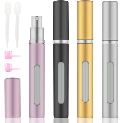 Lot de 4 mini flacons de parfum de voyage rechargeables, vaporisateurs de parfum de 5 ml, portables pour les voyages, les vacances, les activités de plein air et le travail