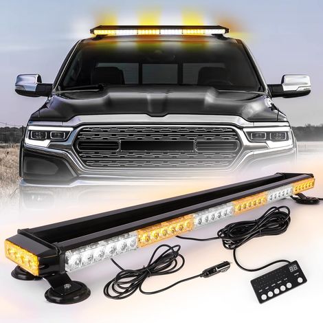 67cm 54 LED Barre lumineuse stroboscopique Double face clignotant haute intensité Avertissement automobile Clignotant d'urgence Barre LED avec base magnétique (ambre/blanc/ambre/blanc)