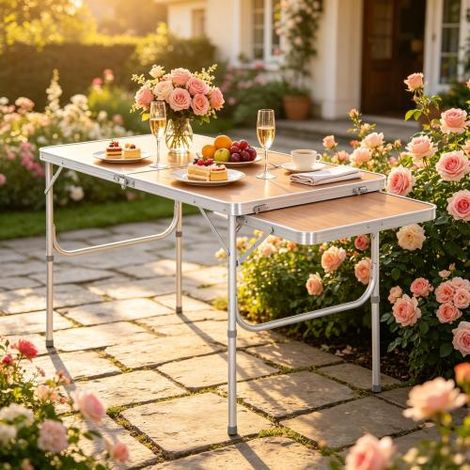 Table pliante portable et multifonctionnelle, table pliante à hauteur réglable, table de service extérieure – 1 pièce, sur site (1/5)