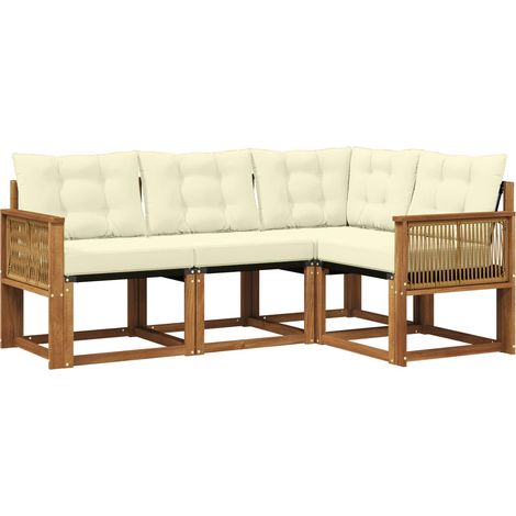 Set di divani da esterno con cuscino 4 pz Salotto da Giardino Naturale e Crema (1/5)