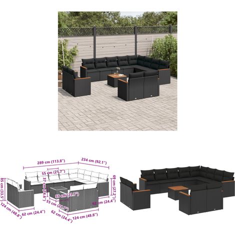 13-tlg. Garten-Sofagarnitur mit Kissen Schwarz Poly Rattan - Gartenmöbel Set - Outdoor Möbel - Rattan Sofa - Esstisch - Lounge Set - Home & Living (1/3)