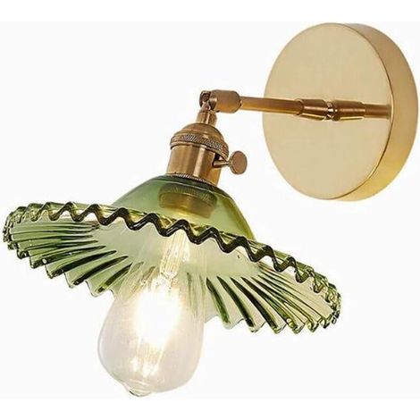 Applique da parete/soffitto moderna in rame e vetro stile industriale E27, paralume in vetro moderno (verde). Lampadina non inclusa. (1/4)