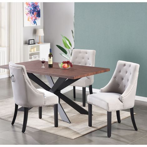 Set da pranzo Duke LUX Windsor - un tavolo da pranzo in legno di noce e un set di 4 sedie da pranzo in velluto grigio chiaro - sala da pranzo cucina (1/5)