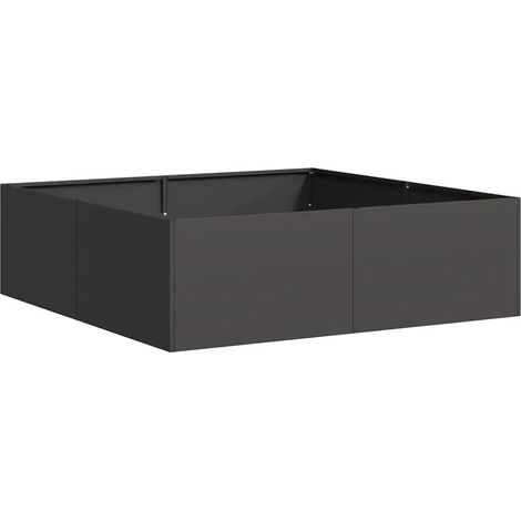 Jardinière carrée design moderne jardin balcon 100 x 100 x 30 cm en acier noir (1/5)
