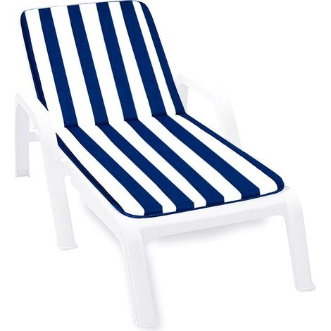 Cuscino Sdraio Morbido A Righe Copri Seduta Lettino Prendisole Pieghevole 100% Made In Italy - Blu