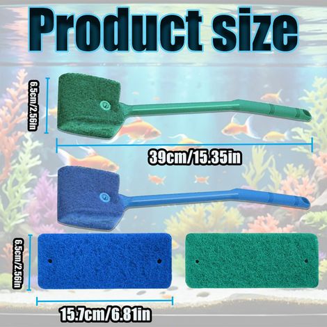 Brosse de Nettoyage pour Aquarium avec Manche Long Éponge Double Face pour Nettoyer les Vitres de Réservoir de Poissons et Vitres de Maison Bleu et Vert