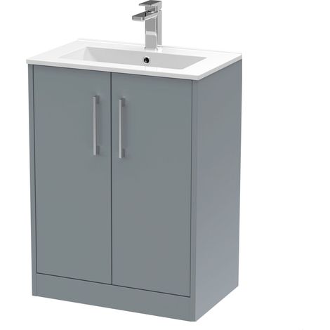 Winshill Contemporary 2 Door Floor Standing Vanity Unit with Minimalist Basin, Grey, 600mm
