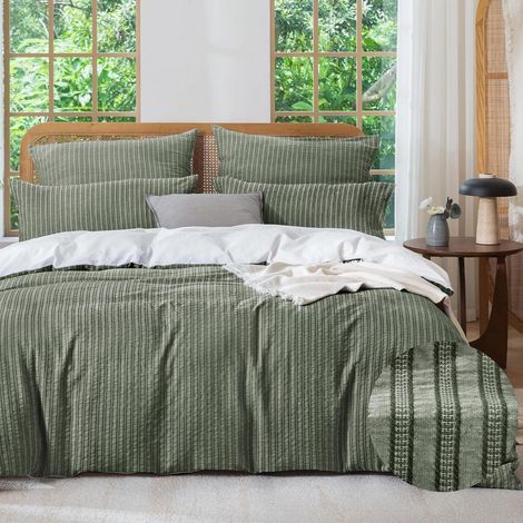 Ensemble de literie 220x240 Coton Jacquard Vert olive Oeko-Tex 3 pièces