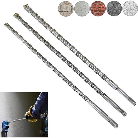 Broca para hormigón SDS Plus, broca larga de 10, 12 y 14 x 350 mm, con 4 filos de corte, para piedra natural, hormigón, ladrillos y construcción, broca para taladro percutor eléctrico