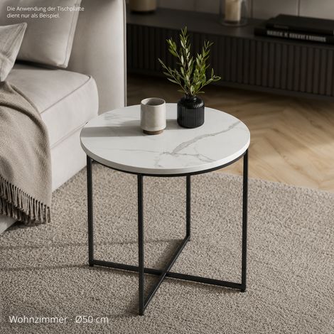 Plateau de table rond élégant effet marbre blanc, 2 diamètres Ø70 cm & Ø50 cm, surface mélaminée résistante, dessus de table moderne pour pieds de table variés (1/5)