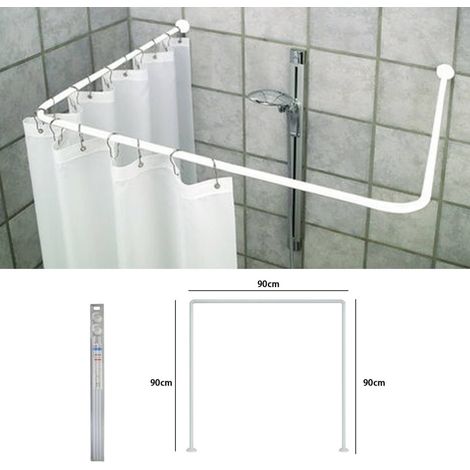 Trade Shop - Supporto Tenda Doccia In Acciaio Bianco Bagno 90x90x90 Bastone Asta Telaio Curvo -