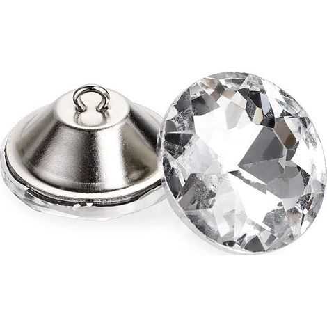 Lot de 25 boutons en verre cristal transparent 30mm, coupe diamant, ronds avec anneaux, pour couture, rembourrage canapé, tête de lit capitonnée, décoration créative DIY (1/5)
