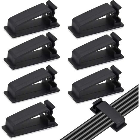 50PCS Noir Clips Câbles Adhésifs, Rangement de Câbles, Gestion de Câble pour Organiseur de Fils Electriques pour câbles Ethernet TV, Chargeur, Voiture, PC, Bureau, Maison, Cordon Électrique- (1/4)