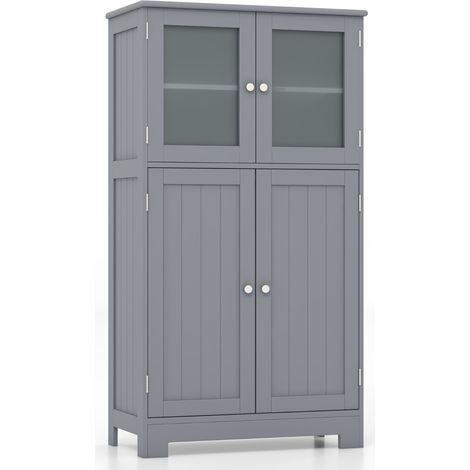 Armadietto del bagno con ante di vetro e mensole regolabili, Organizer multiuso per corridoio salone bagno Grigio (1/4)