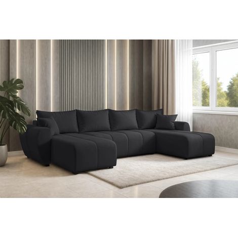 AX LIVING Malatya U Couch mit Schlaffunktion Ecksofa Schwarz modern 311cm