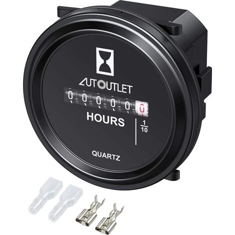 Compteur Horaire à Quartz 2" Minuterie Industrielle Etanche de Calibre Rond DC 12V 24V 36V 48V 72V 99,999.9 Heures 0,01 Quartz pour Moteur de Bateau Marin Automobiles Motos VTT UTV etc (1/5)