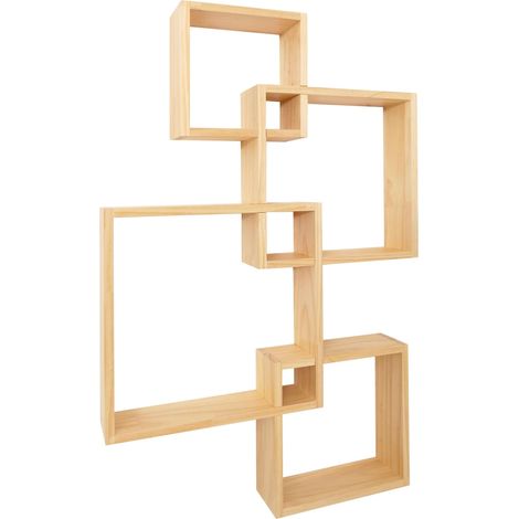 Étagère murale moderne en forme de cubes design contemporain 91 x 59 x 10 cm en bois clair 040009074