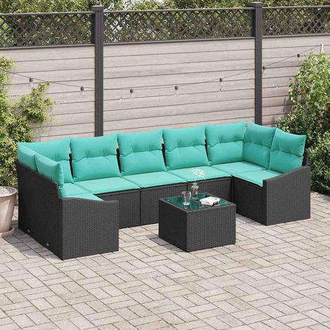 vidaXL Ensemble de Canapés 8 pcs Noir et turquoise polyrotin (1/5)