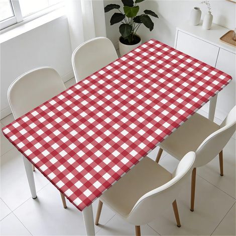 Elastische Tischdecke 140x80 cm Rot Kariert - Abwaschbar, Wasserdicht, Gummizug