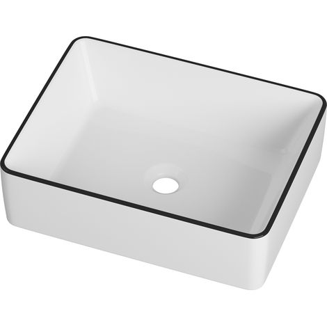 Lavabo Rectangulaire à Poser en Céramique Blanc avec Rebords Noirs Granitan LANA 48x37x14 cm (1/5)