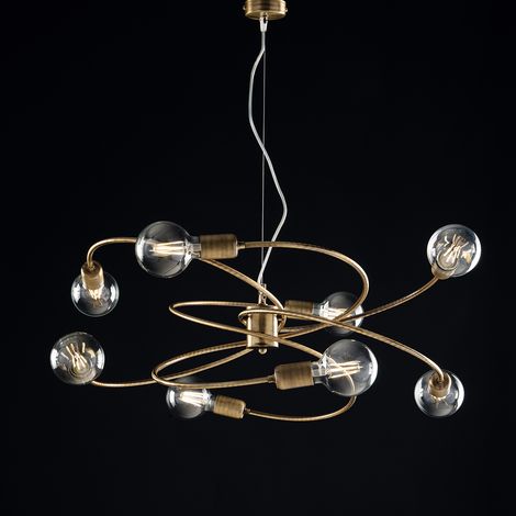 Lampadario a sospensione in ferro Bronzo Spazzolato otto luci 70x h33 cm