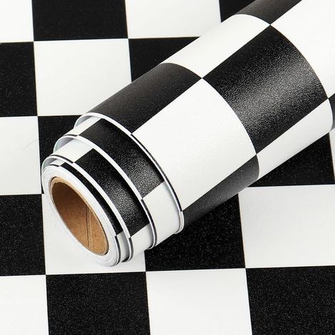 Papier Adhesif pour Meuble Noir Blanc Damier 30cm x 400cm Papier Peint Autocollant Chambre Vinyle Adhesif Meuble Cuisine Rouleau Film pour Armoire Table Salon Imperméable Sticker Porte (1/5)