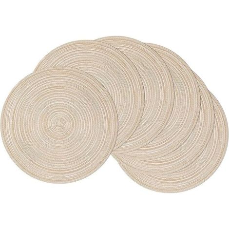 15 inch Round Braided Placemats Set of 6 Non Slip Heat Resistant Round Table Mats Washable Place Mats for Dinner Party Table Decoration (Beige, 6) (1/4)