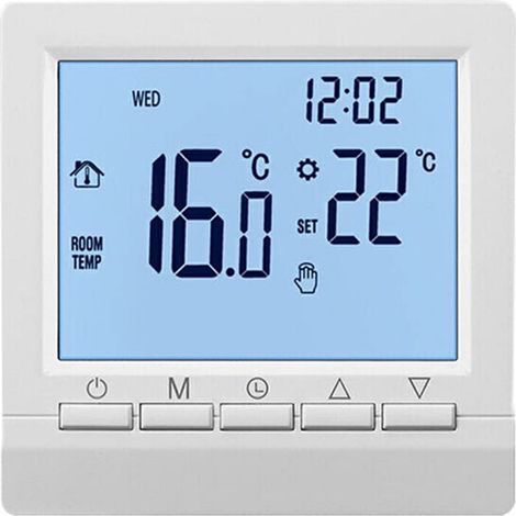 Termostato programmabile settimanale, display LCD digitale, sensore NTC, regolatore di temperatura intelligente per caminetto a gas, blocco di sicurezza per bambini (bianco).