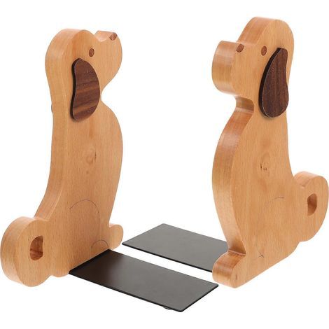 Set aus 2 schlichten, dekorativen, welpenförmigen Buchstützen aus Holz. – 12,2 x 11,2 x 18 cm (1/4)