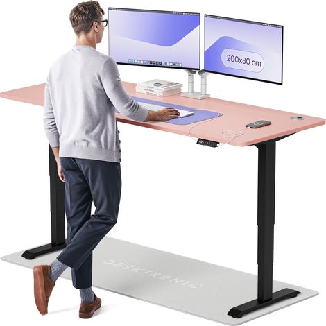 Desktronic Bureau assis debout HomePro - 200x80cm - Noir/Rose